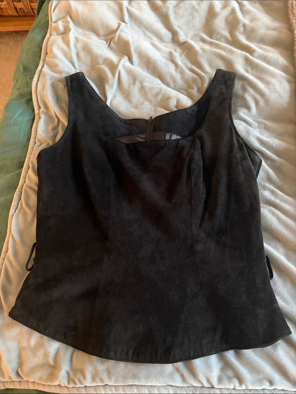 Vakko Black genuine Suede Sleeveless tank back zip up
